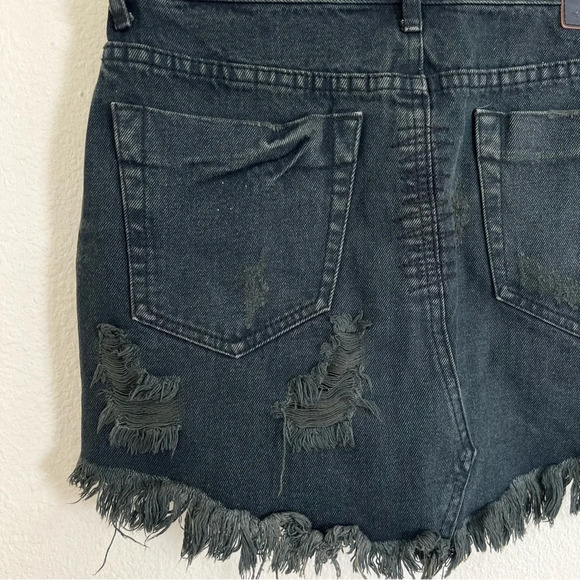 One Teaspoon Black Denim Junkyard Destroyed Mini Skirt Size 25 - Picture 13 of 15